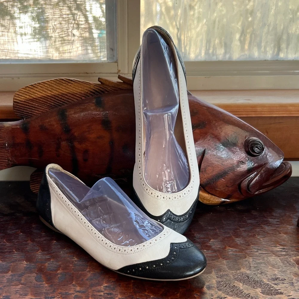 Retro Vintage J.Crew Spectator Oxford Ballet Flats Made in Italy Preppy Hipster - Picture 2 of 9